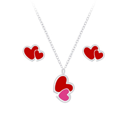 Wholesale Sterling Silver Heart Necklace and Ear Studs Set - JD7657