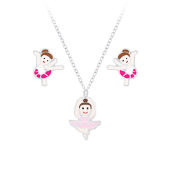Wholesale Sterling Silver Ballerina Necklace and Ear Studs Set - JD7660