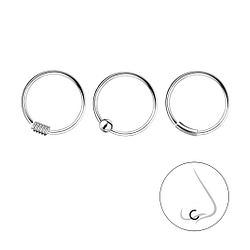 Wholesale 10mm Sterling Silver Nose Ring Set - 3 Pack - JD7492