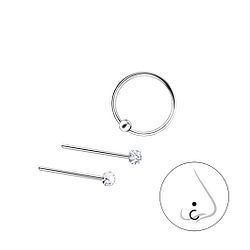 Wholesale Sterling Silver Mixed Nose Jewellery Set - 3 Pack - JD7499
