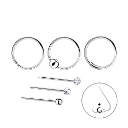 Wholesale Sterling Silver Mixed Nose Jewellery Starter Set - 6 Pack - JD7503