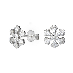 Wholesale Sterling Silver Snowflake Cubic Zirconia Ear Studs - JD1277