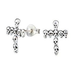 Wholesale Sterling Silver Cross of Skulls Ear Studs - JD1263