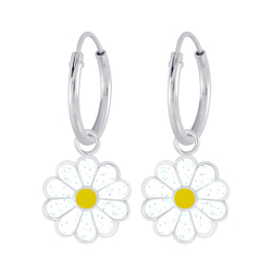 Wholesale Sterling Silver Daisy Flower Charm Ear Hoops - JD6020