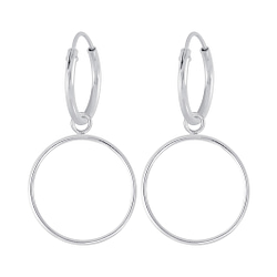 Wholesale Sterling Silver Circle Charm Ear Hoops - JD5001