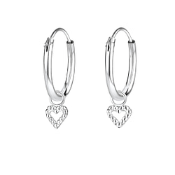 Wholesale Sterling Silver Heart Charm Ear Hoops - JD4345