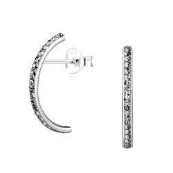 Wholesale Sterling Silver Curved Crystal Ear Studs - JD10226