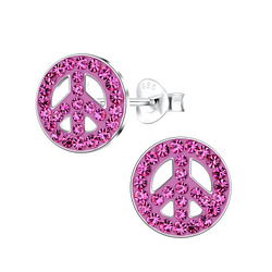 Wholesale Sterling Silver Peace Sign Crystal Ear Studs - JD11222