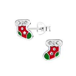 Wholesale Sterling Silver Christmas Stocking Ear Studs - JD11315
