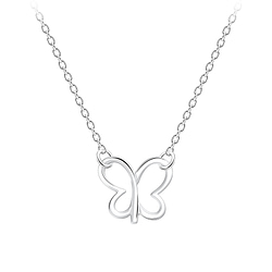 Wholesale Sterling Silver Butterfly Necklace - JD11354