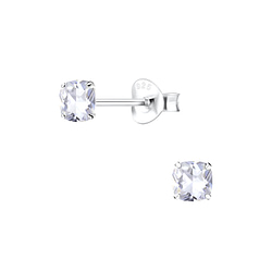 Wholesale 4mm Cushion Cubic Zirconia Sterling Silver Ear Studs - JD11213