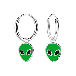 Wholesale Sterling Silver Alien Charm Ear Hoops - JD12566