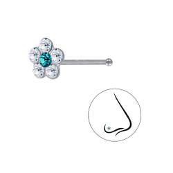 Wholesale Sterling Silver Flower Crystal Nose Stud With Ball - Pack of 10 - JD13110