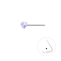 Wholesale 3mm Heart Cubic Zirconia Sterling Silver Nose Stud - Pack of 10 - JD13156