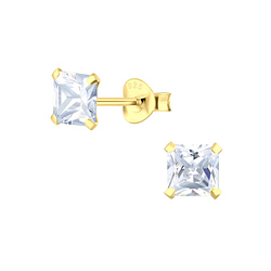 Wholesale 5mm Square Cubic Zirconia Sterling Silver Ear Studs - JD13710
