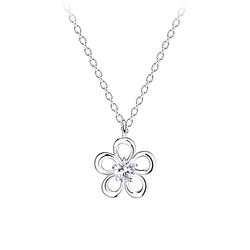 Wholesale Sterling Silver Flower Necklace - JD13503
