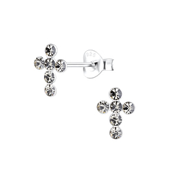 Wholesale Sterling Silver Cross Crystal Ear Studs - JD13950