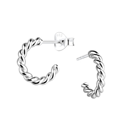 Wholesale Sterling Silver Twisted Half Hoop Ear Studs - JD15754