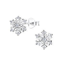 Wholesale Sterling Silver Snowflake Ear Studs - JD16369