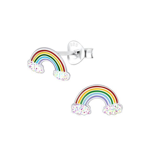 Wholesale Sterling Silver Rainbow Glitter Ear Studs - JD2046