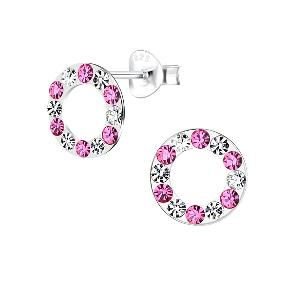 Wholesale Sterling Silver Crystal Circle Ear Studs - JD5764
