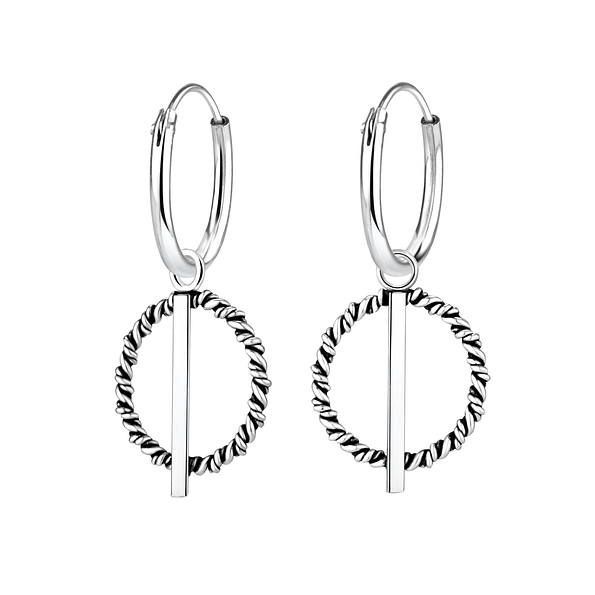 Wholesale Sterling Silver Circle and Bar Charm Ear Hoops - JD5279