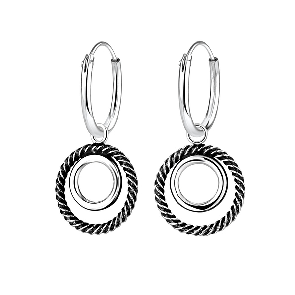 Wholesale Sterling Silver Twisted Circle Charm Ear Hoops - JD5281