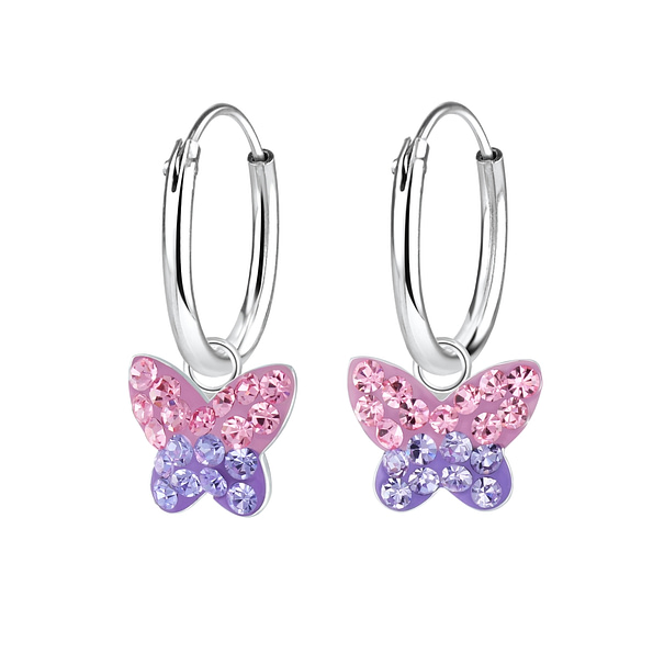 Wholesale Sterling Silver Butterfly Crystal Charm Ear Hoops - JD8262